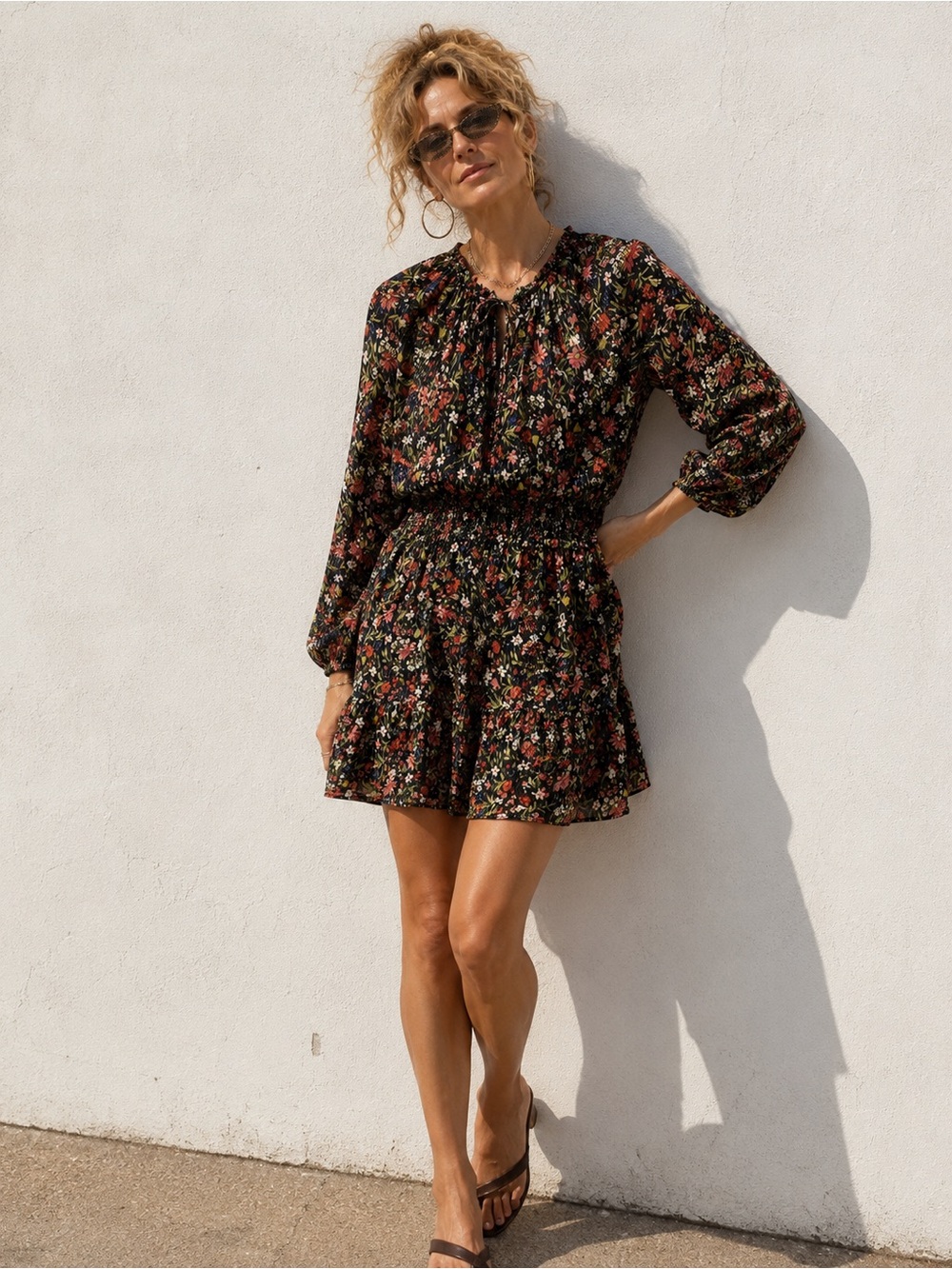 Old Navy Black Floral Long Sleeve Dress
